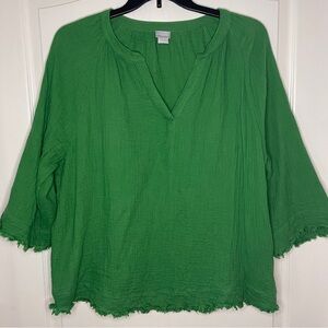 Chico's size 3 (16/18) Green Raw Hem 3/4 Sleeve Top